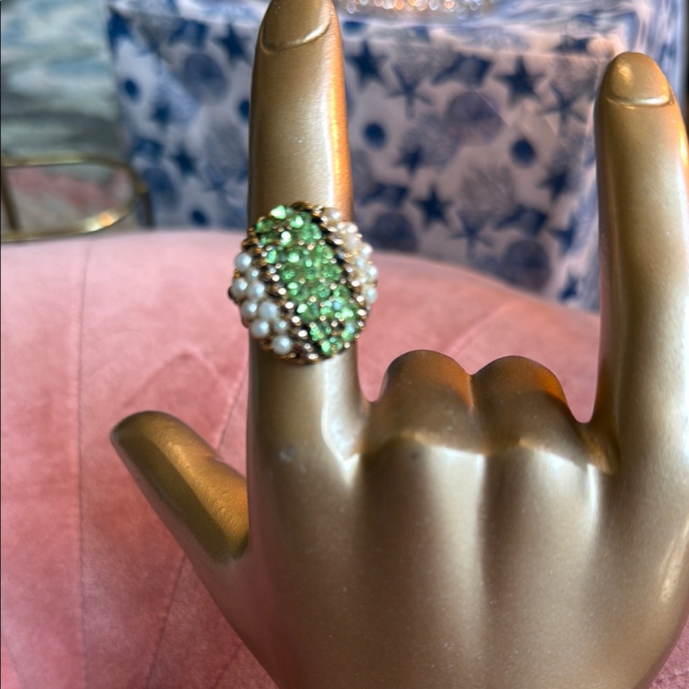 Sports Ball Dream Ring. Green stone and Silver Vintage-Inspired Adjustable Ring